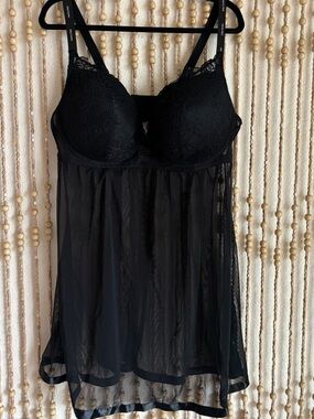NWOT Black Lace Mesh Babydoll Chemise  Sexy Lingerie Romantic Tank 2X